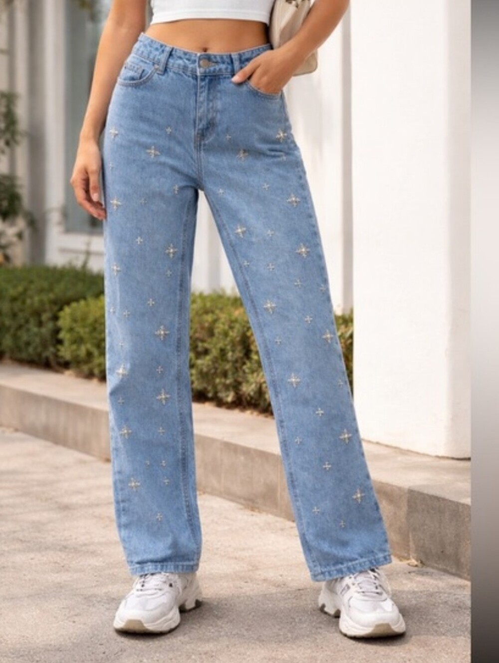 NWT Ban jara Pearl Embellished Straight Leg women's Jeans Size:9/28